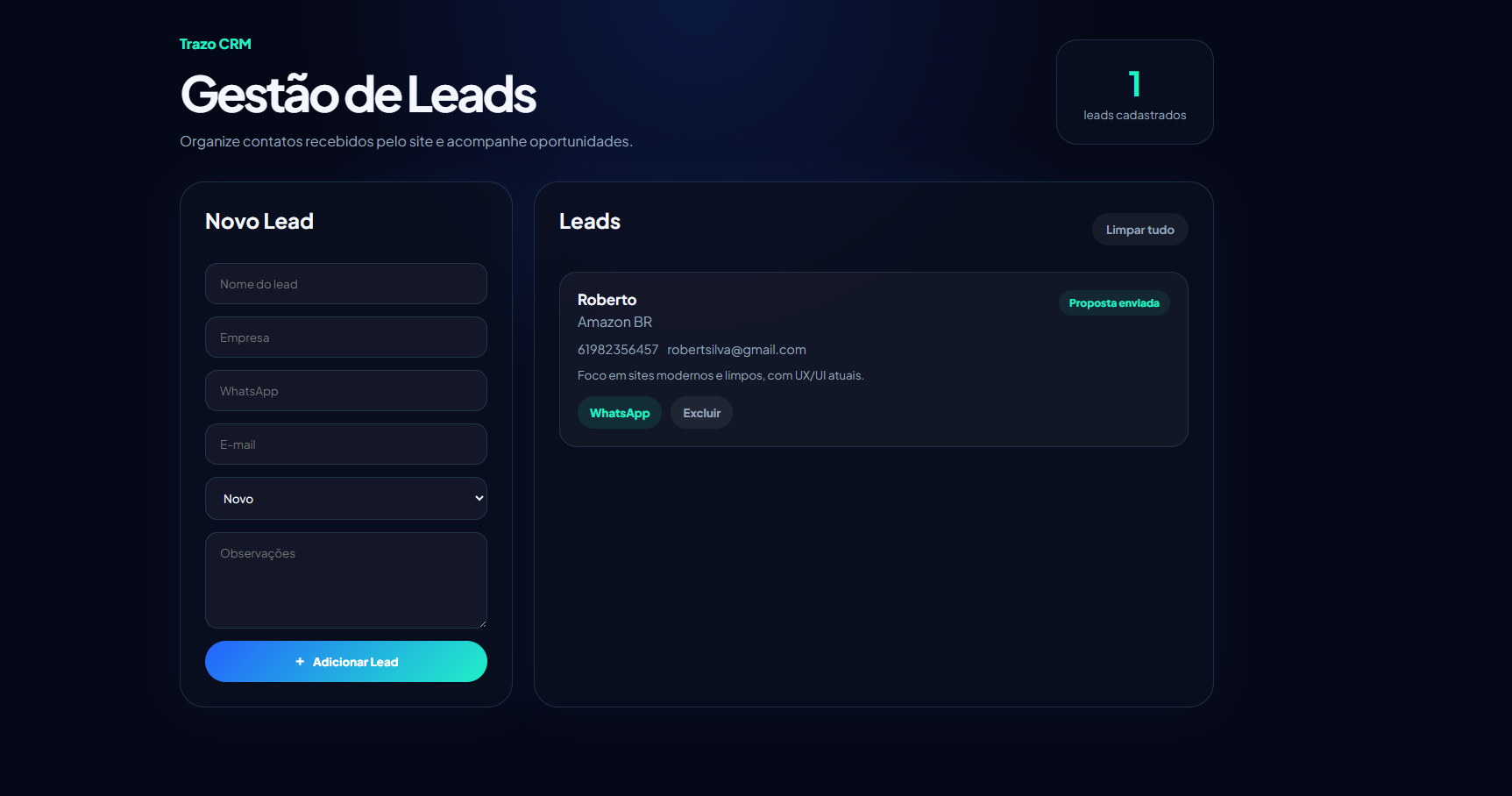Projeto com tráfego pago e landing page da Trazo ADS